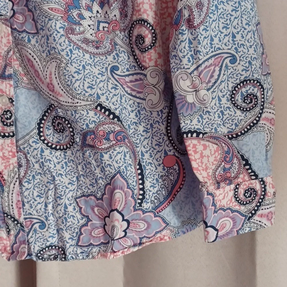 Charter Club Shirt Shop Relaxed Fit Cotton Paisley Button Front Top